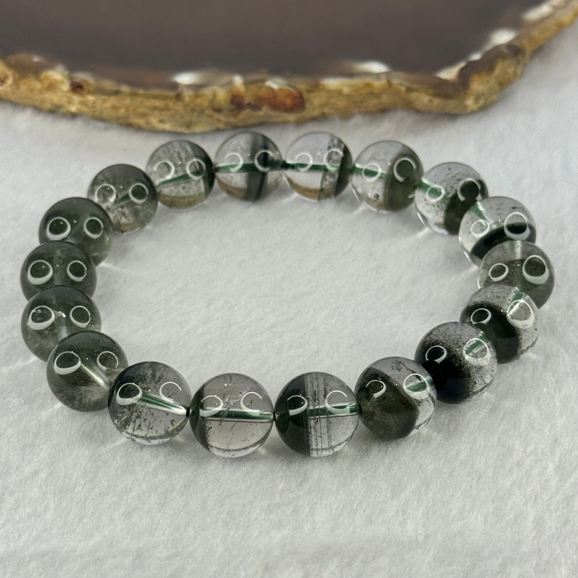Very Good Grade Natural Green Phantom Quartz Beads Bracelet 39.25g 18cm 11.6mm 18 Beads - Huangs Jadeite and Jewelry Pte Ltd
