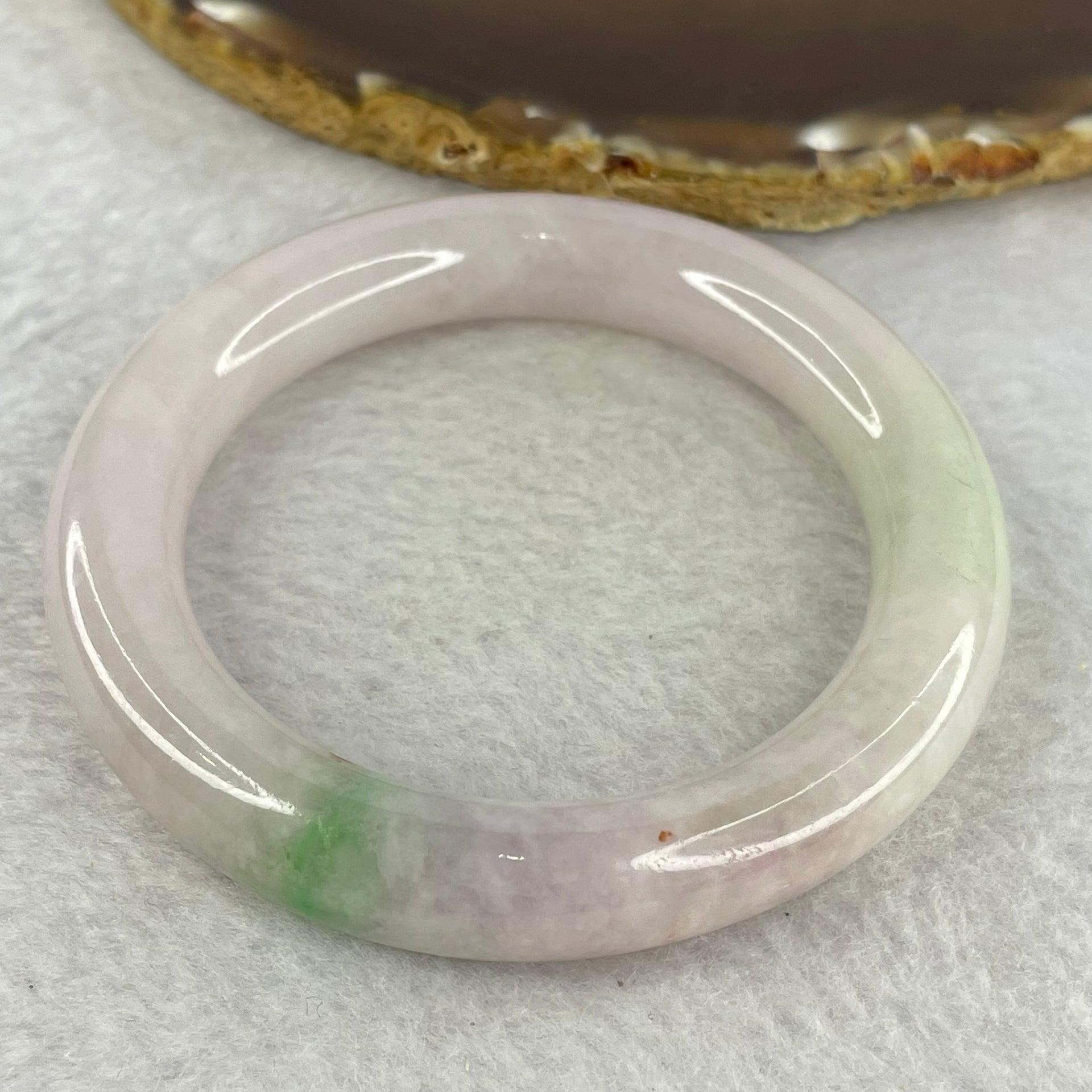 Type A Light Lavender With Green Patches and Red Spot 65.98g Internal Diameter 54.8mm 11.5 by 10.8 (External Line) - Huangs Jadeite and Jewelry Pte Ltd