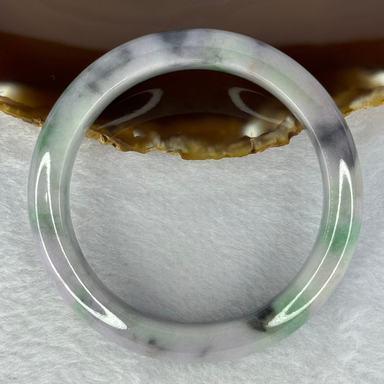 Type A Deep Lavender with Green and Grey Patches Jadeite Bangle 57.0mm 67.76g 14.0 by 9.1mm (Slight Internal Line) - Huangs Jadeite and Jewelry Pte Ltd