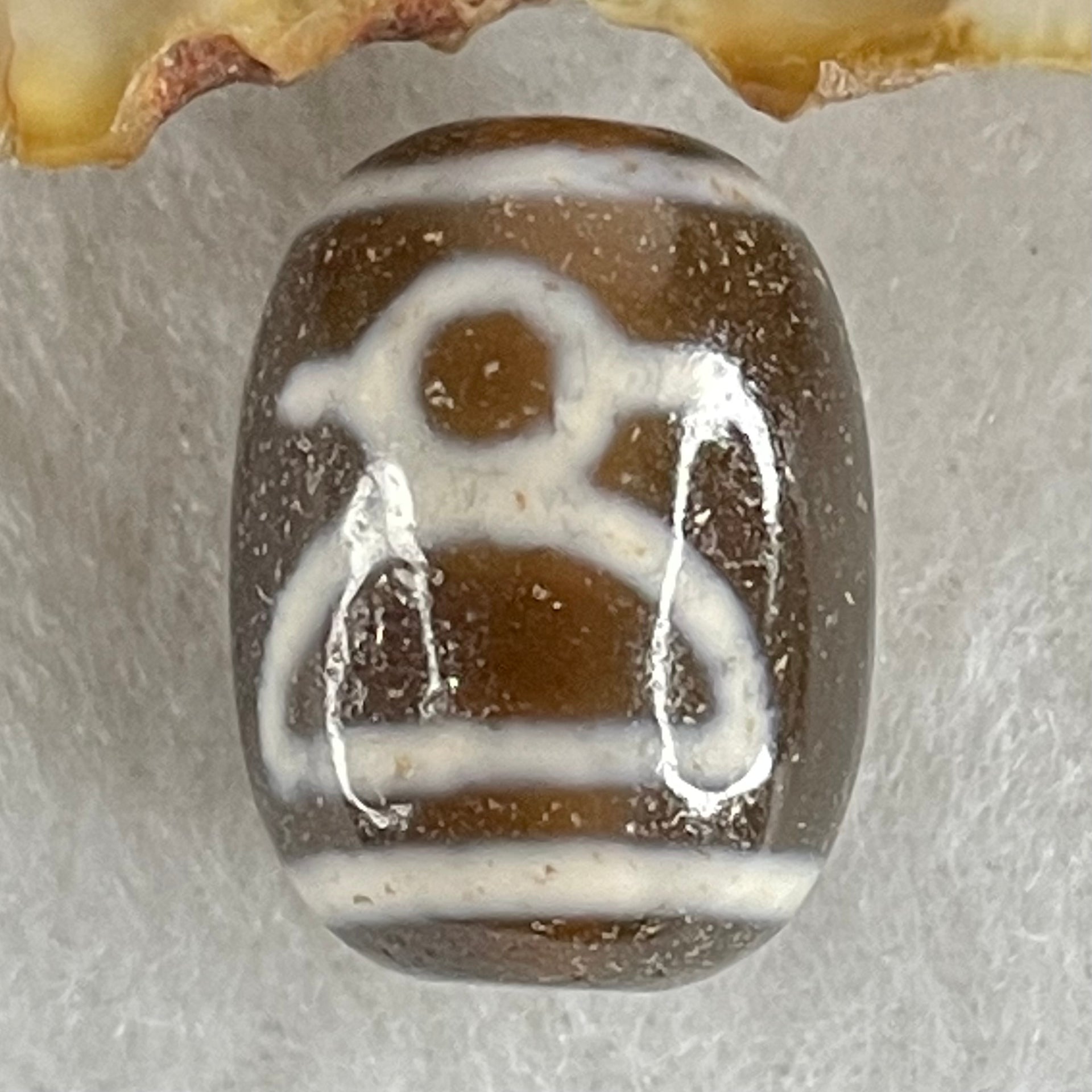 Natural Powerful Tibetan Old Oily Double Agate Cai Shen Dzi Bead Heavenly Master (Tian Zhu) 财神长天珠 4.62g 17.5 by 13.1mm - Huangs Jadeite and Jewelry Pte Ltd