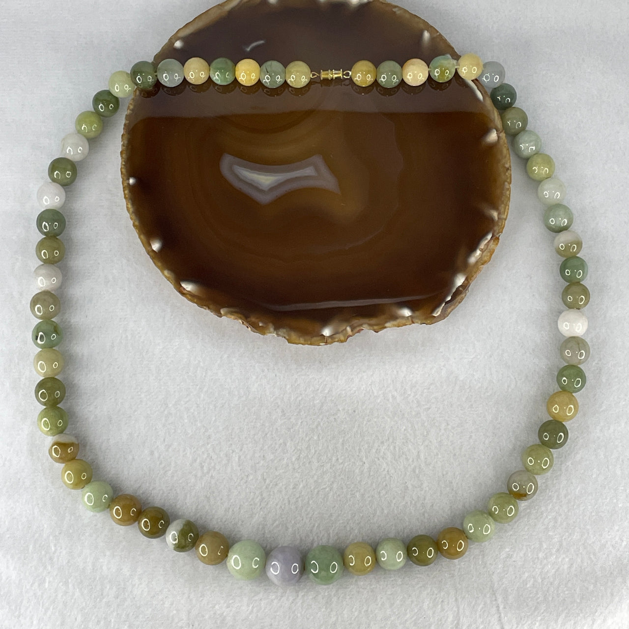 Natural Type A Multi-Color Jadeite Bead Necklace – Untreated Grade A Jadeite – Green, Yellow & Lavender 165.88g 68cm 10.9 - 15.5mm 59 Beads