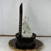 High Quality Natural Clear Quartz Vajrasattva With High Grade Wooden Stand Display 白水晶金刚撒埵和木脚摆件 526.66g 180.0 by 96.mm - Huangs Jadeite and Jewelry Pte Ltd