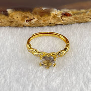 Natural Quartz with Black Tourmaline and Cubic Zirconia in S925 Sliver Gold Color Ring (Adjustable Size) 1.63g 5.7 by 3.8mm - Huangs Jadeite and Jewelry Pte Ltd