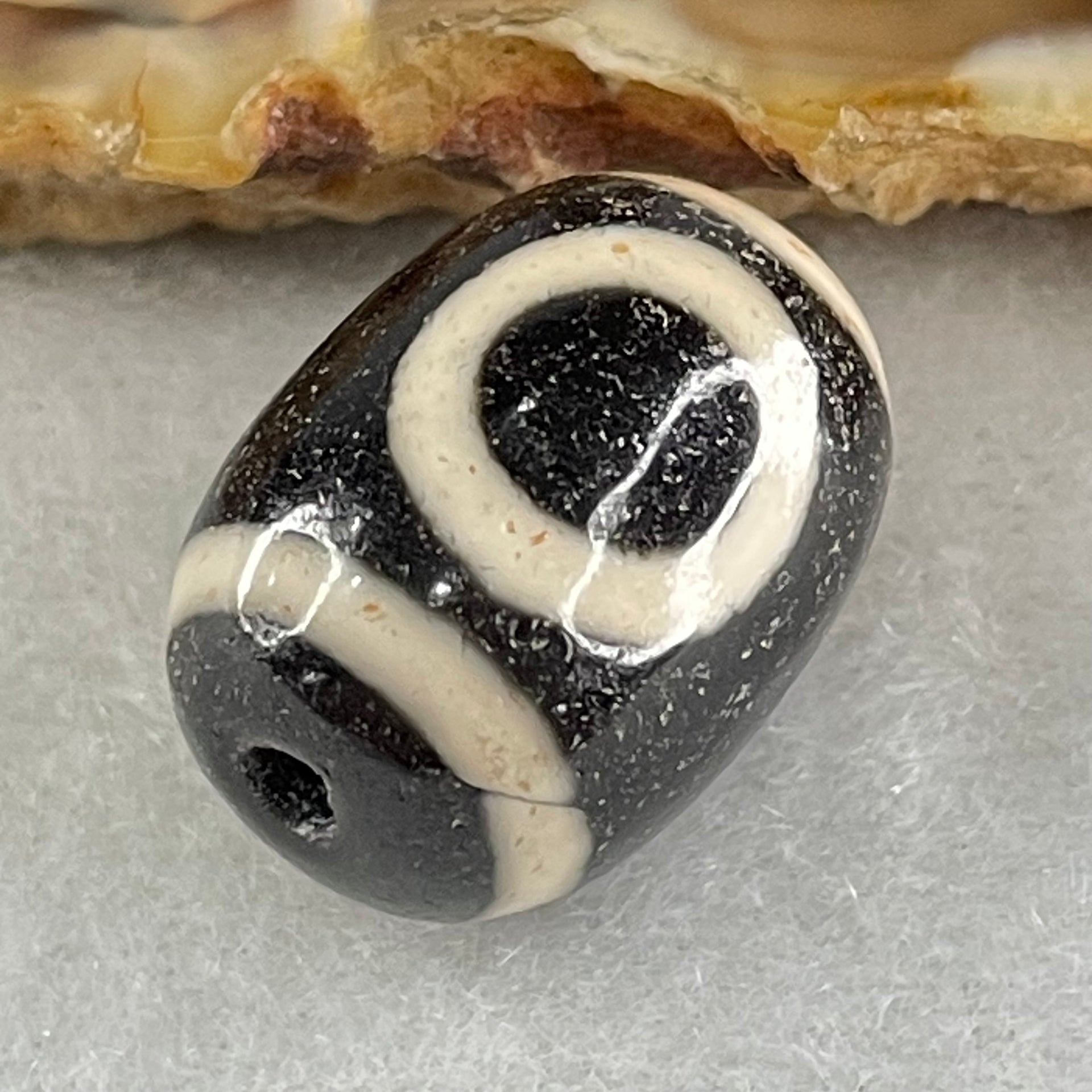 Natural Powerful Tibetan Old Oily Agate 1 Eye With Swastika Dzi Bead (Hotu Dzi) 4.4g 17.6 by 13.1mm - Huangs Jadeite and Jewelry Pte Ltd