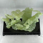 Natural Jelly Green Serpentine Tiger with Double Horse and Twin Flamingo on Shan Shui with Wooden Stand Display 2,362.7g 295.0 by 148.0 by 206.0mm - Huangs Jadeite and Jewelry Pte Ltd