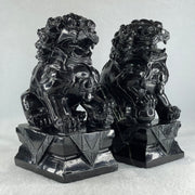 Black Pair of Fu Gou Display 3,541.2g Each about 75.0 by 100.0 by 172.0mm - Huangs Jadeite and Jewelry Pte Ltd