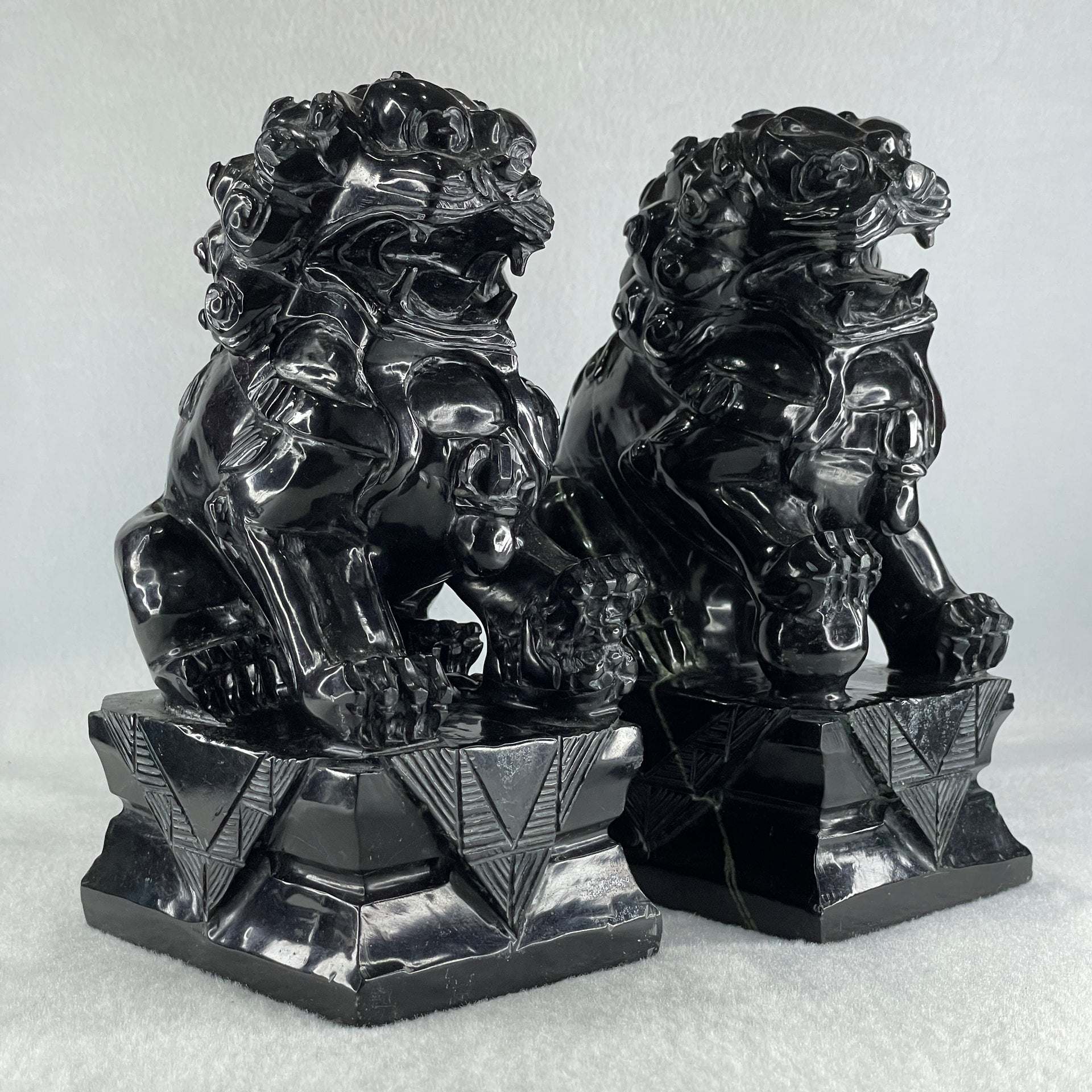 Black Pair of Fu Gou Display 3,541.2g Each about 75.0 by 100.0 by 172.0mm - Huangs Jadeite and Jewelry Pte Ltd