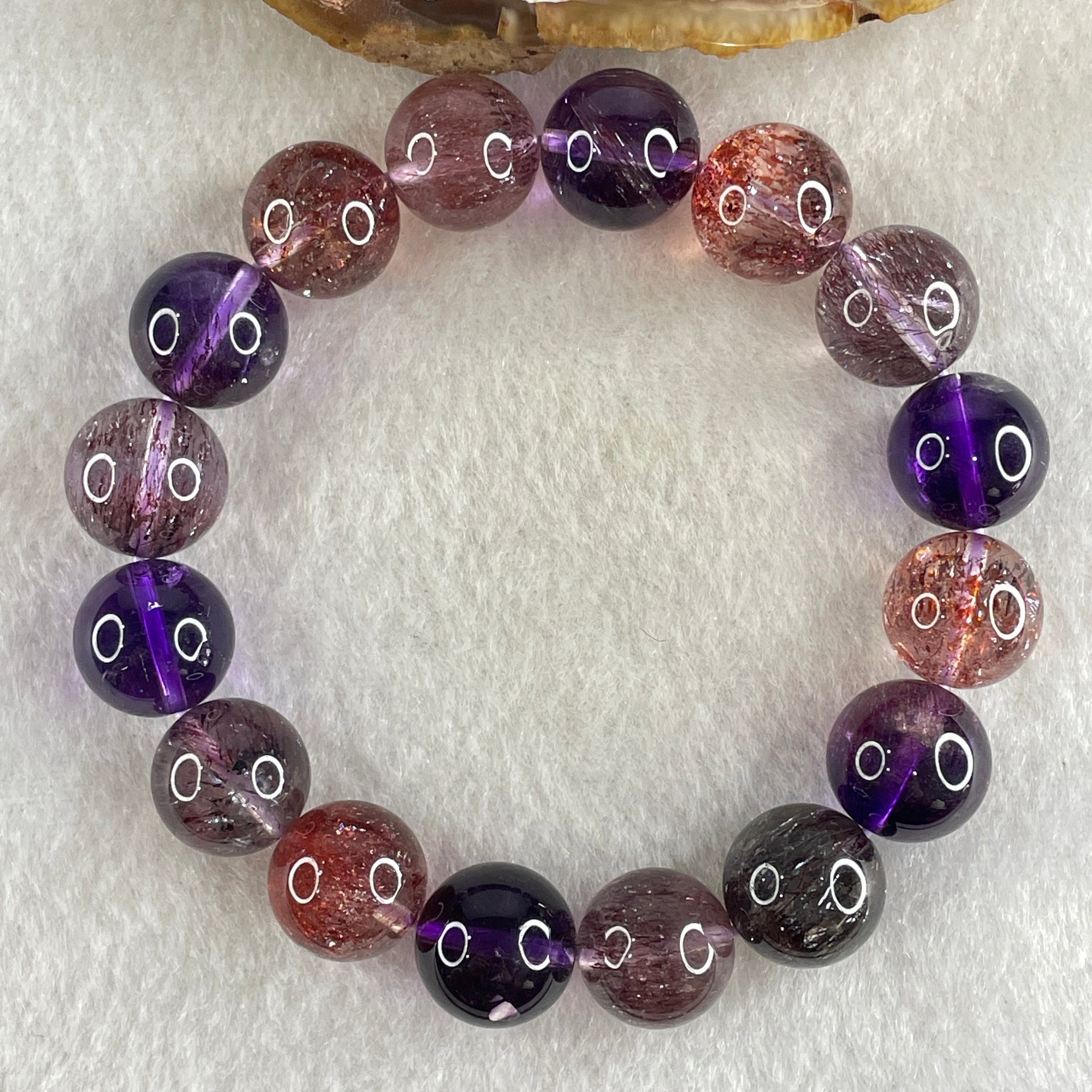 Very Very Good Natural Super 7 Beads Bracelet 39.96g 12.3mm 15cm 16Beads - Huangs Jadeite and Jewelry Pte Ltd