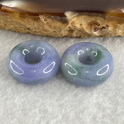 Natural Type A Intense Lavender with Green Piao Hua Jadeite Donut Pair for Setting 5.57g 15.2 by 6.2mm - Huangs Jadeite and Jewelry Pte Ltd