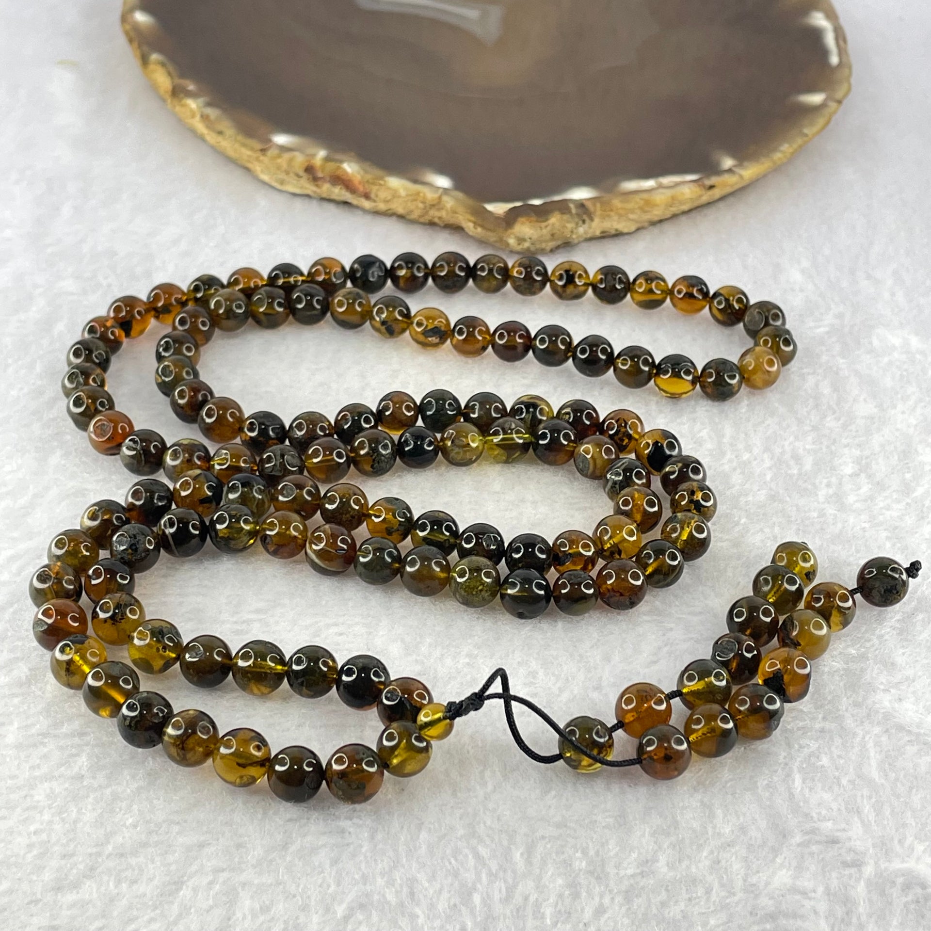 Natural Brownish Yellow Flower Medicine Amber Beads Necklace 26.96g 78cm 7.3mm - Huangs Jadeite and Jewelry Pte Ltd