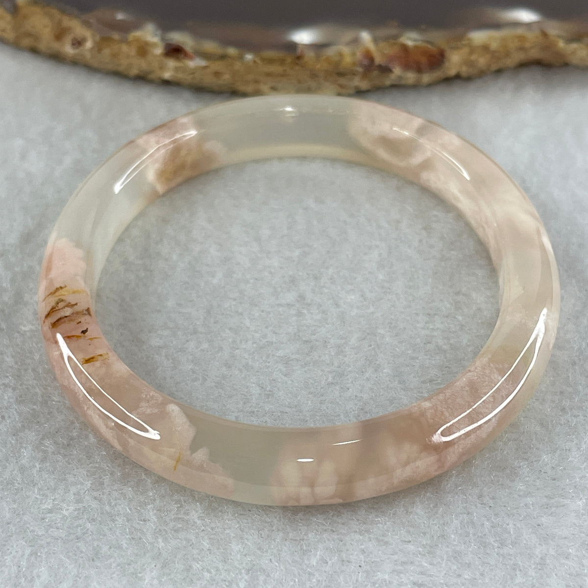 Natural Pink Flower Agate Oval Bangle Set | (63.99g | 54.6mm ID| 8.2 x 7.1mm | Blooming Self-Love & Emotional Renewal Anchor, Feng Shui Harmony & Petite Guifei Stacking Bangle Set) - Huangs Jadeite and Jewelry Pte Ltd