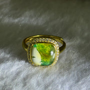 Natural Green Amber with Milk Inclusions in S925 Sliver Gold Color Ring (Adjustable Size) 2.26g 8.9 by by 2.5mm - Huangs Jadeite and Jewelry Pte Ltd