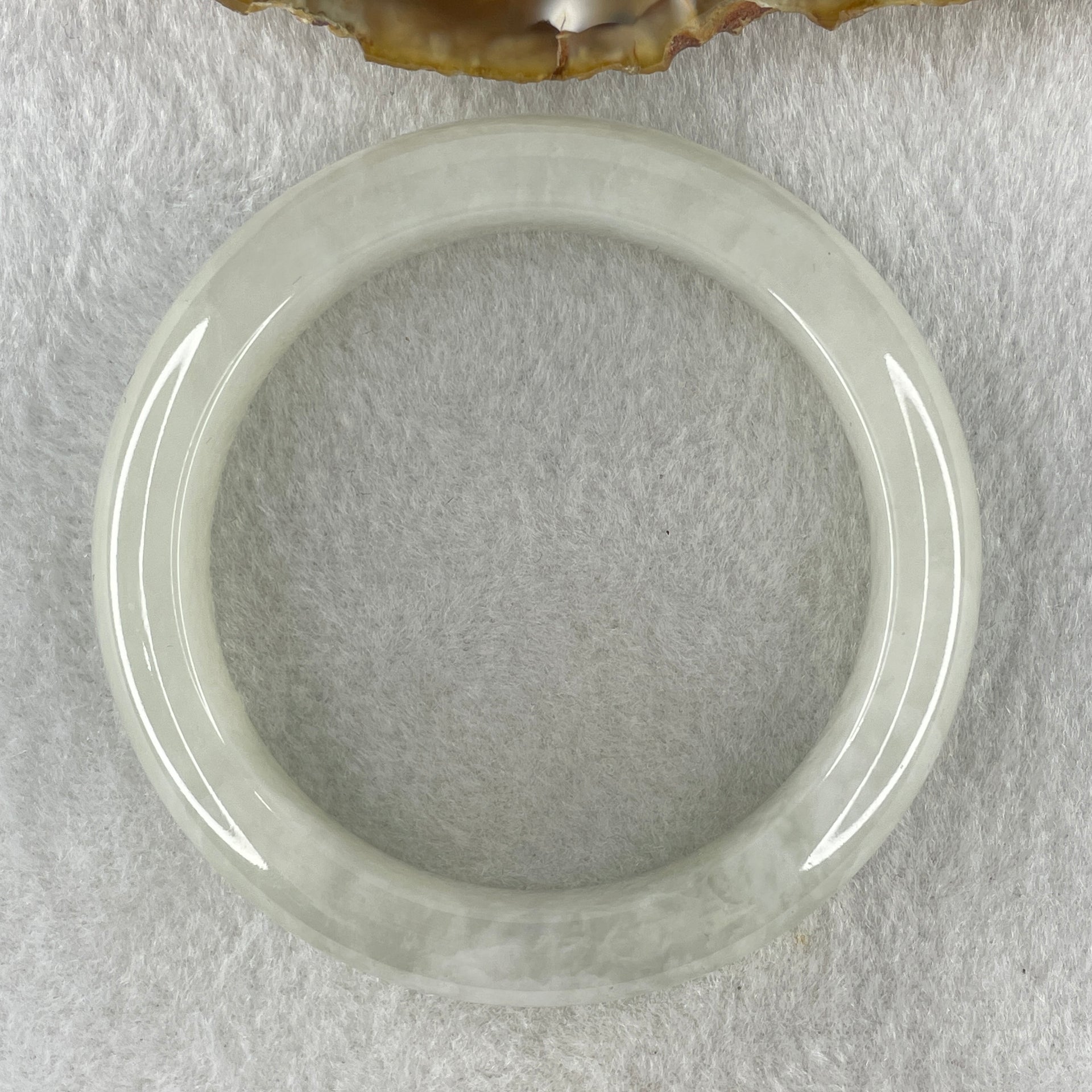 Natural Type A Jelly Faint Green to White Jadeite Bangle 57.86g Inner Diameter 53.8mm 12.7 by 8.1mm (External and Internal Lines) - Huangs Jadeite and Jewelry Pte Ltd