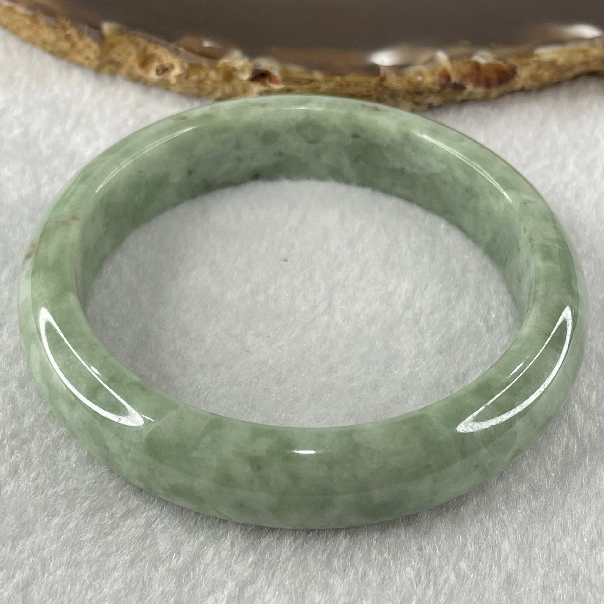 Type A Green Dou Qing Jadeite Bangle 54.06g Internal Diameter 56.8mm 13.4 by 7.7mm (Slight Internal Line) - Huangs Jadeite and Jewelry Pte Ltd