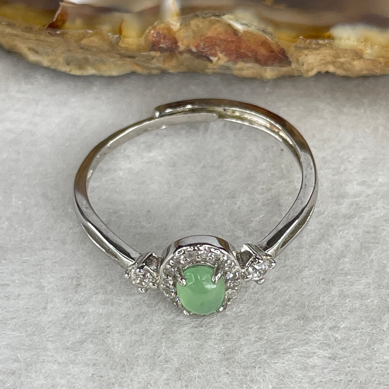 Type A Icy Light Green Jadeite Ring | Liquid-Glass Translucent Cushion Cabochon | Solid S925 Sterling Silver Setting | Smart Adjustable Sizing (1.98g 4.7x4.0x2.0mm)