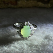 Type A Semi Icy Light Green Jadeite with Crystals in S925 Sliver Ring (Adjustable Size) 2.59g 9.2 by 7.5 by 5.0mm - Huangs Jadeite and Jewelry Pte Ltd