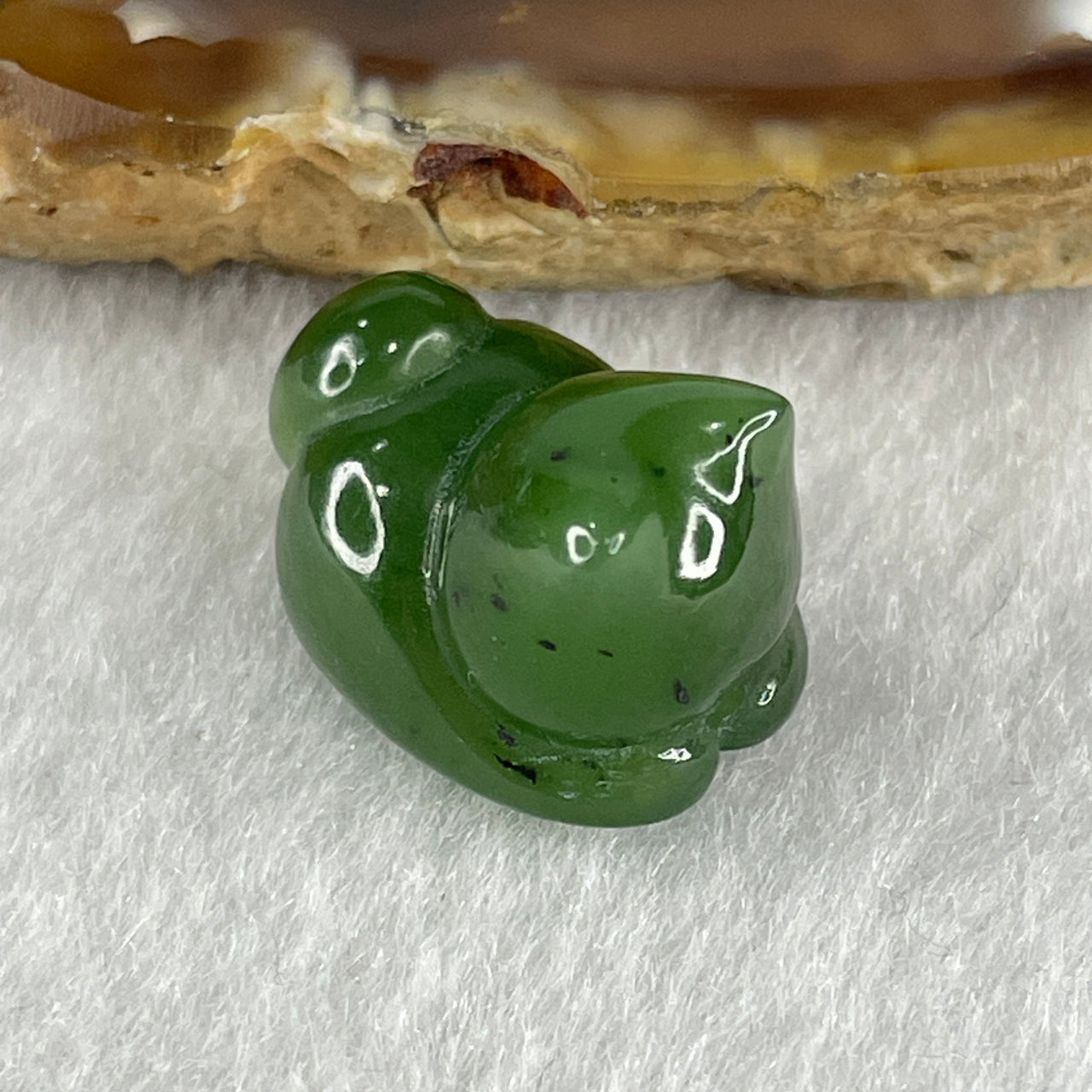 Certified Natural Green Nephrite Cat Charm for Pendant or Bracelet 3.40g 16.1 by 12.0 by 11.1mm