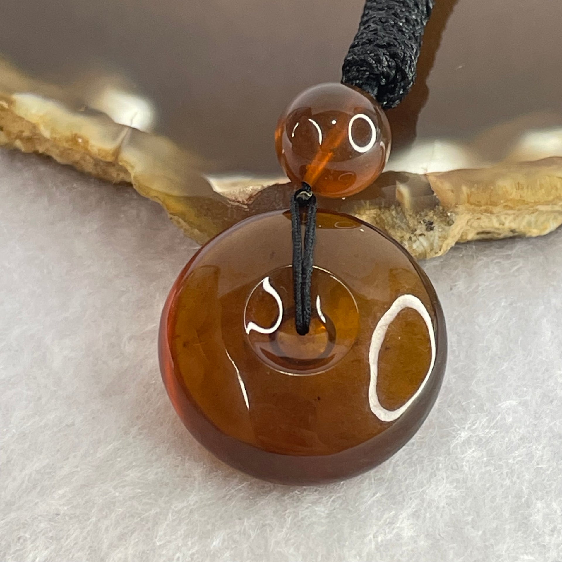 Natural Cognac Amber Ping An Kou Donut Pendant 3.92g 22.1 by 9.6mm 9.2mm 1 Beads - Huangs Jadeite and Jewelry Pte Ltd