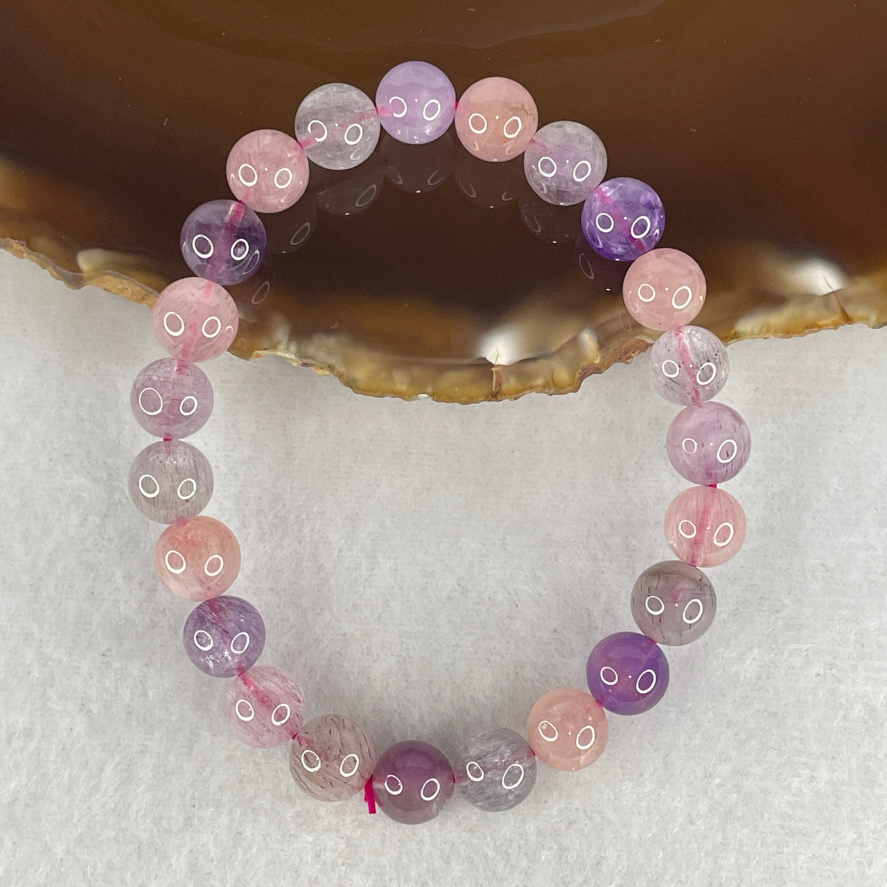 Certified Above-Average Grade Natural Super 7 Crystal Beads Bracelet | High-Density Multi-Bead Stackable Strand | Authentic Sacred Seven Multi-Mineral Inclusions Quartz Spiritual Catalyst & Auric Shield Bracelet (17.05g | 15.5cm Length | 8.2mm | 23 Beads)