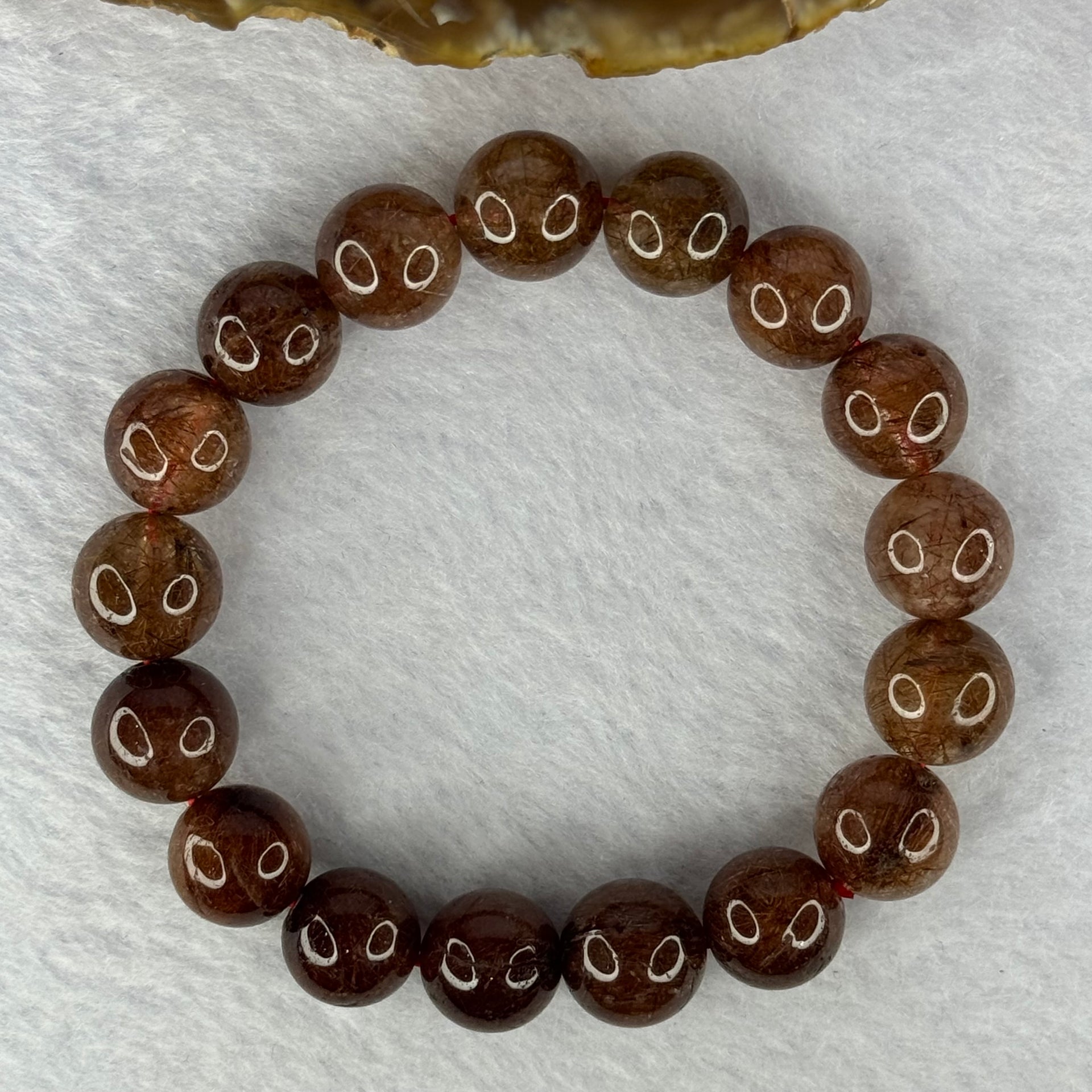 Natural Copper Rutilated Quartz Beads Bracelet 天然銅髮晶手镯 38.12g 17cm 12.1mm 17 Beads - Huangs Jadeite and Jewelry Pte Ltd