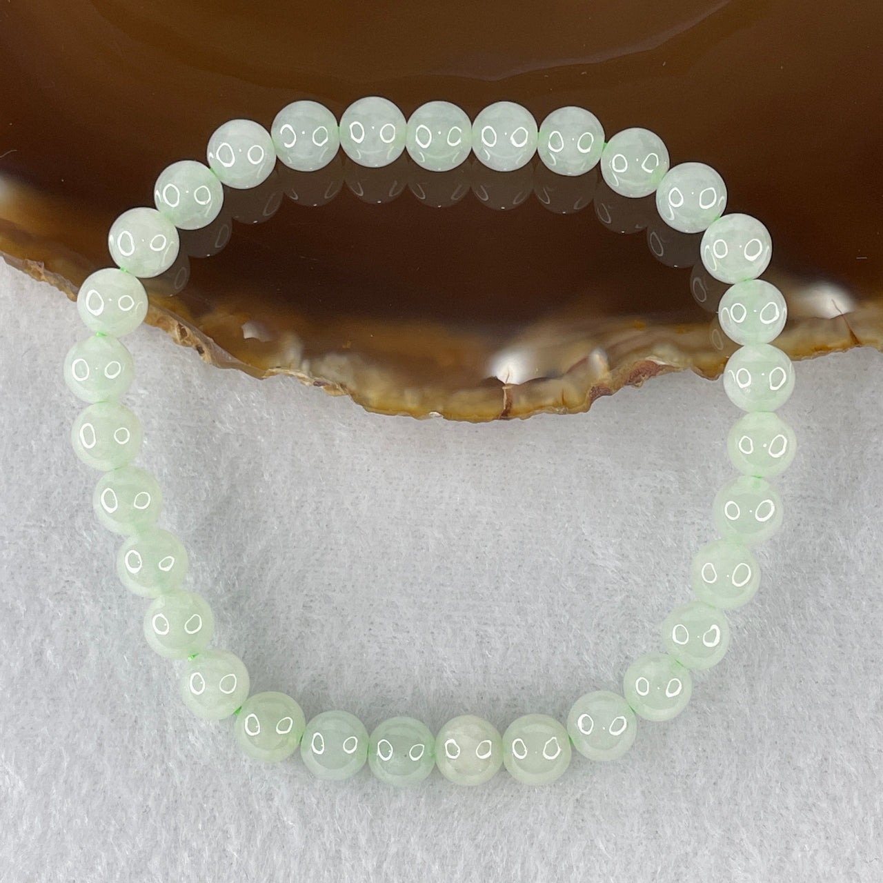 Natural Type A Light Green Jadeite Bracelet | 18cm Long-Line 6.8mm Round Genuine Green Jade Bead Wrist Stacker (16.91g, 31 Beads)