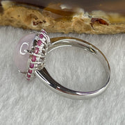 High Grade Natural Type A Bright Lavender Jadeite Cabouchon Oval Shape Ring in 18K AU750 White Gold with Natural Pink Sapphires 4.24g 11.2 by 9.3 by 5.8mm US6.8 HK15 - Huangs Jadeite and Jewelry Pte Ltd