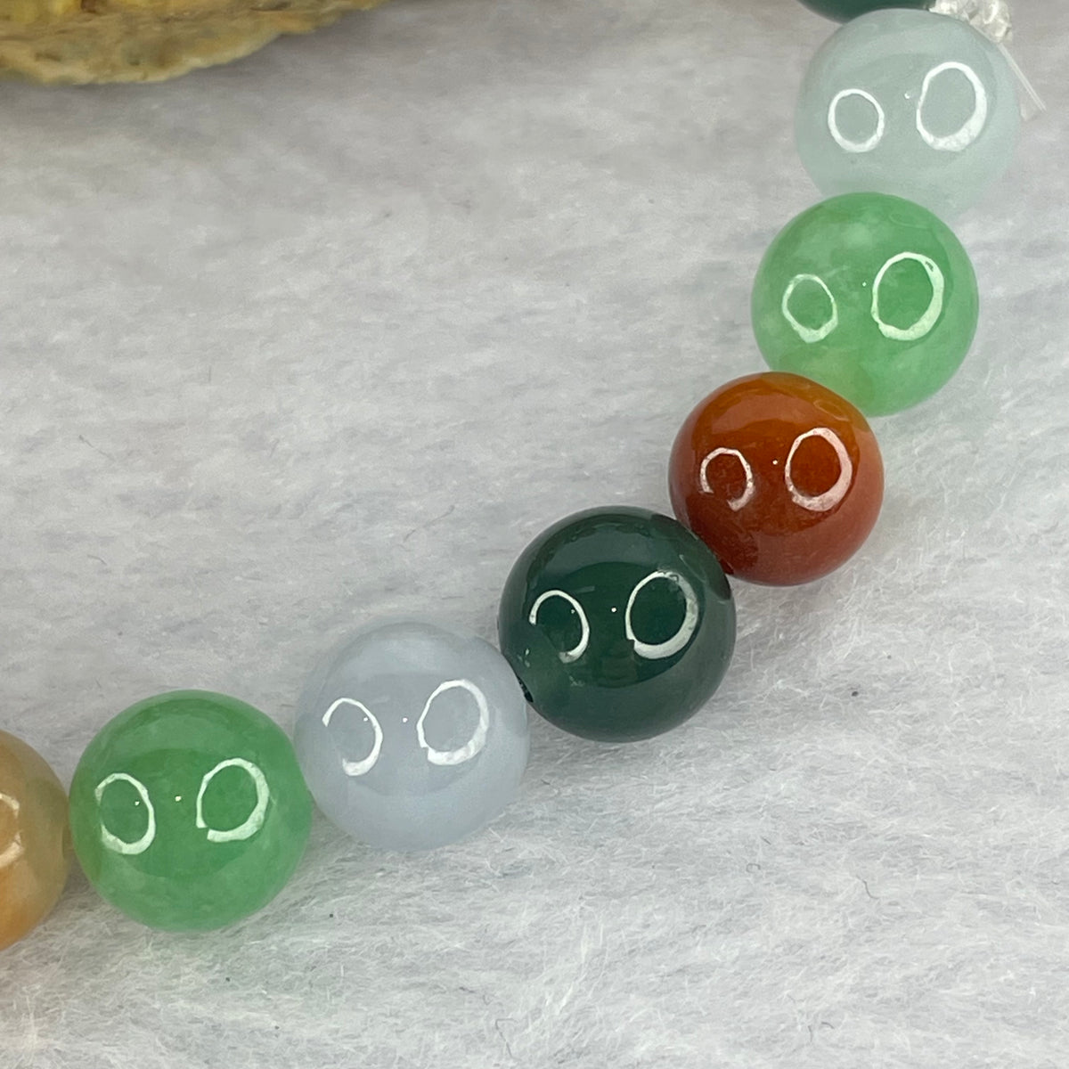 High Grade Type A Multi Color Jadeite Bracelet 21 Beads 22.45g 8.6mm - Huangs Jadeite and Jewelry Pte Ltd