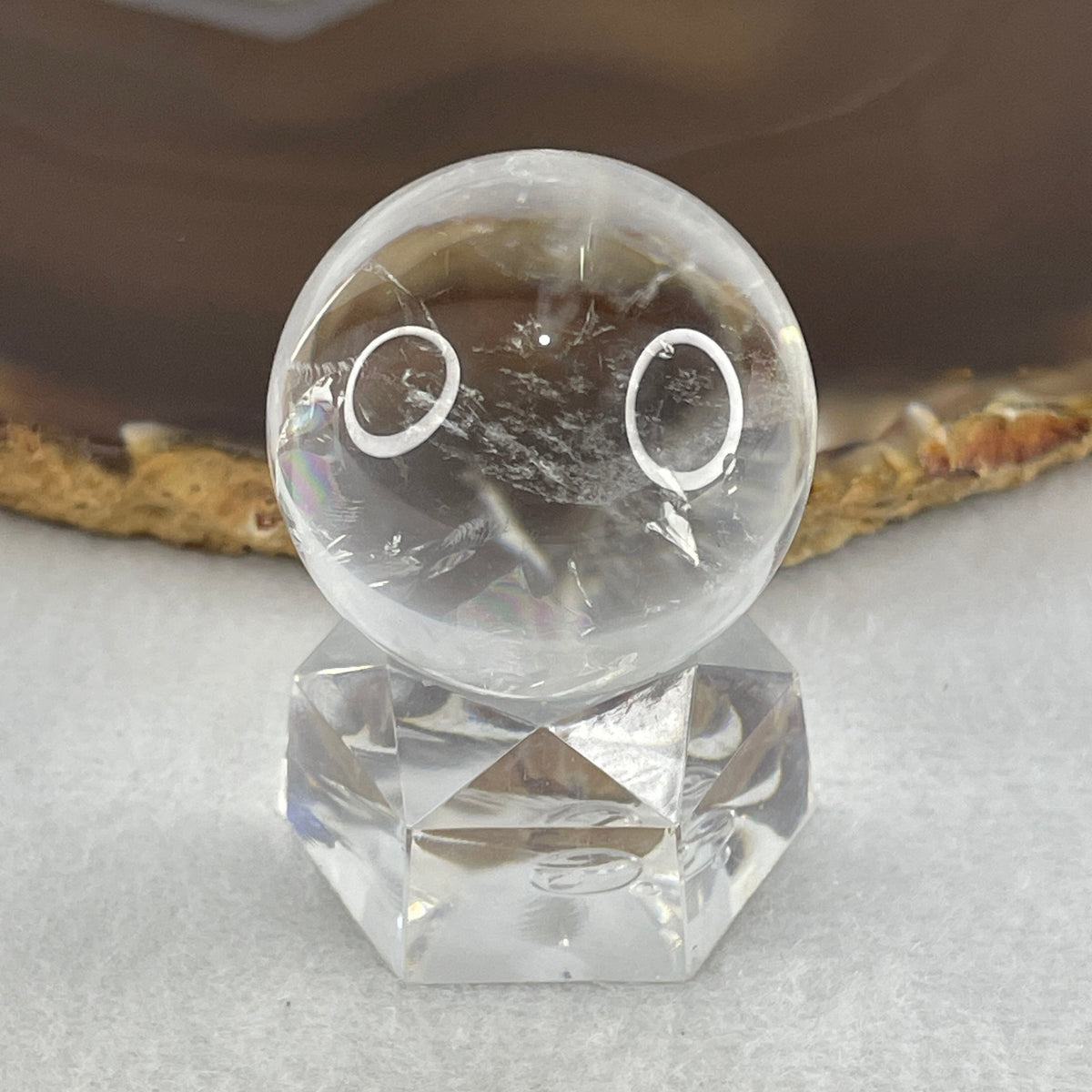 Good Grade Clear Quartz Sphere Display with Clear Acrylic Stand | Clarity Orb & Pure Light Focus Accent (38.56g | 30.2x40.0mm | Harmonizer, Energy Amplifier, Mind De-Clutterer & Feng Shui Purification Anchor)