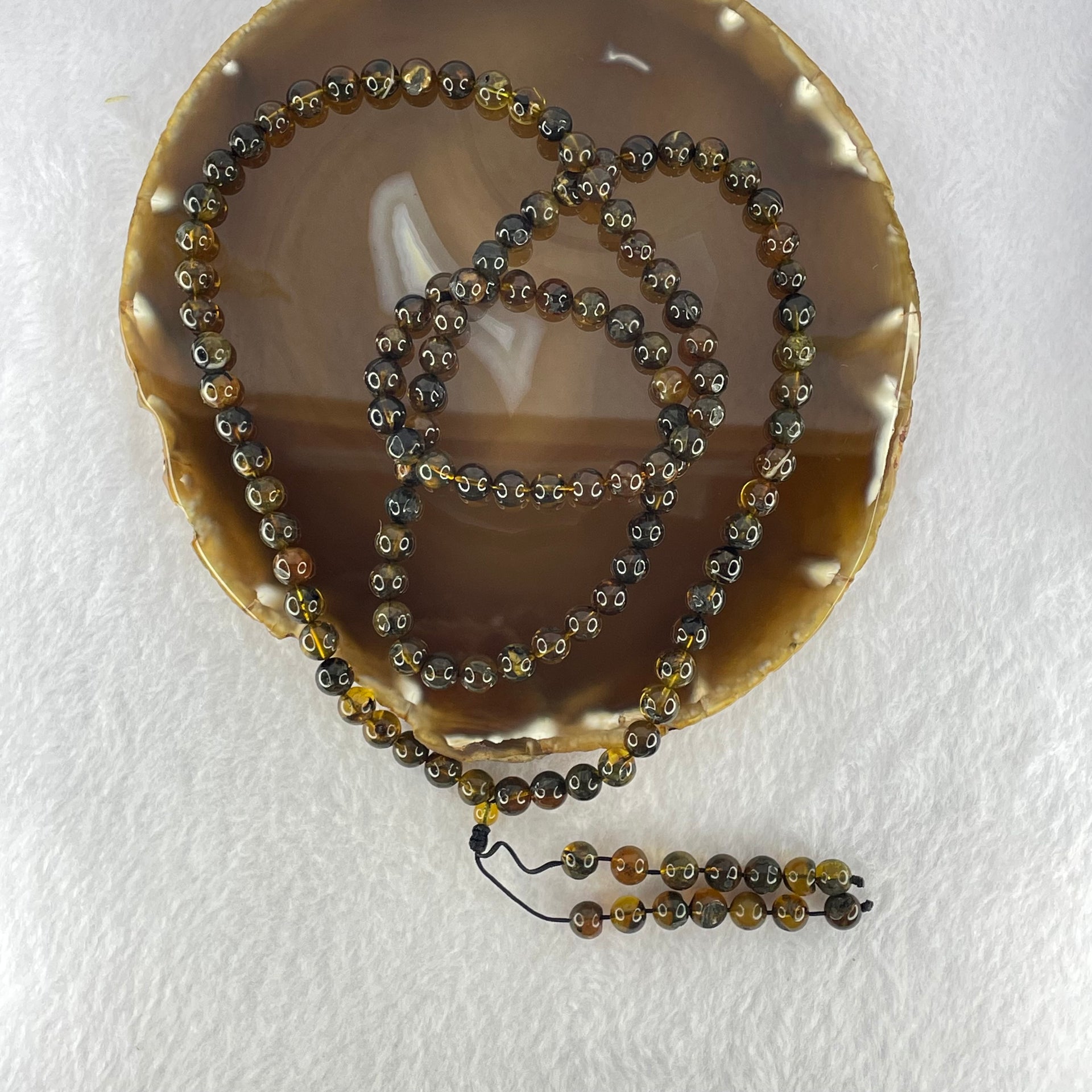 Natural Brownish Yellow Flower Medicine Amber Beads Necklace 26.96g 78cm 7.3mm - Huangs Jadeite and Jewelry Pte Ltd
