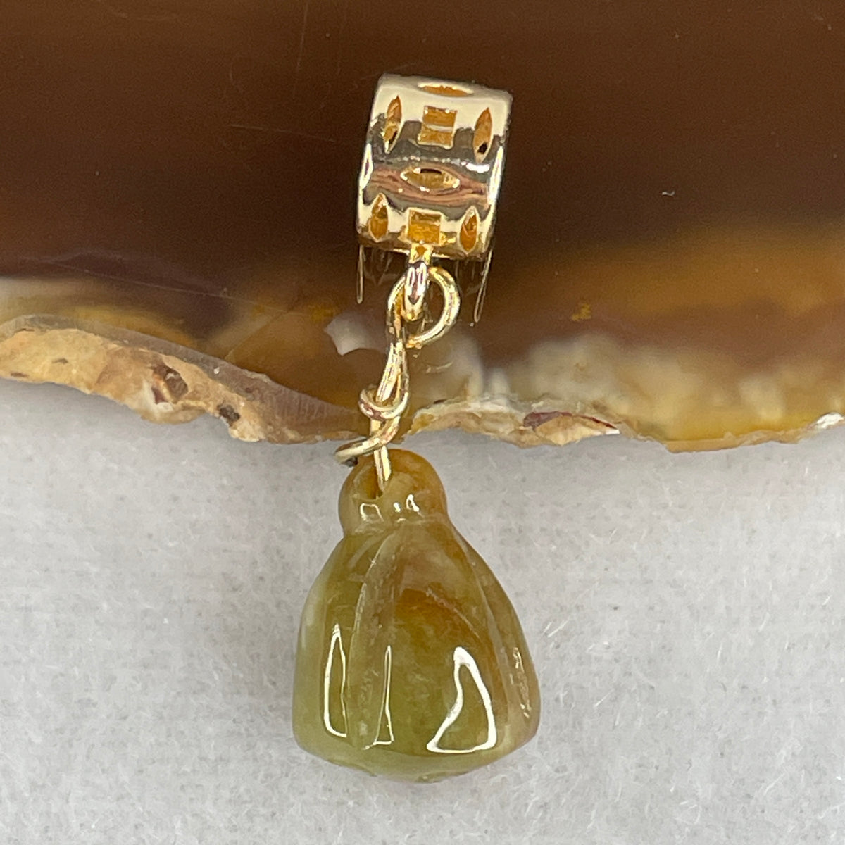 Natural Type A Brownish Green Jadeite Lotus Pendant | 14.1x10.2x9.3mm Charm (2.83g | Spiritual Purity, Earth-Wood Stability & Heart Harmony)