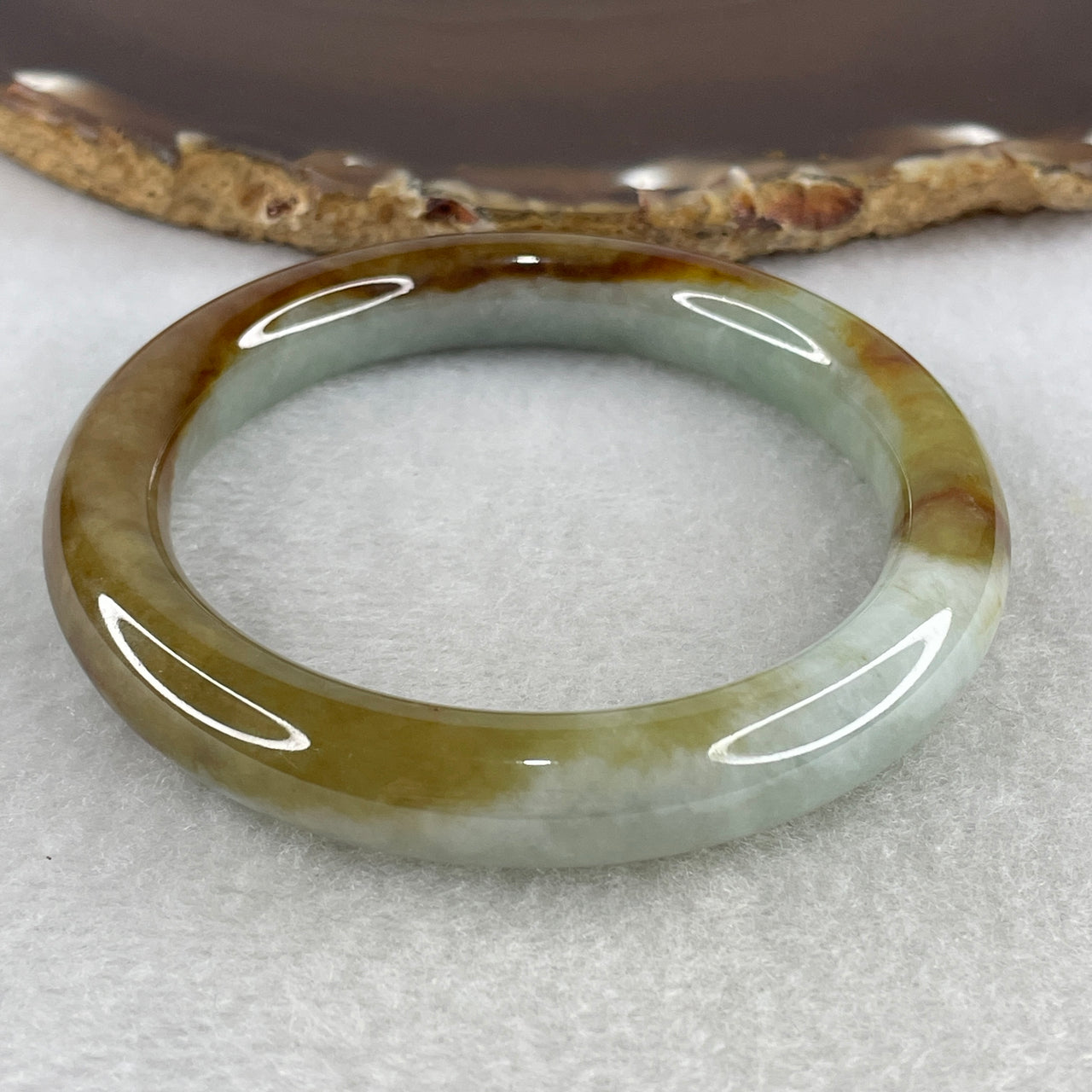 Certified Natural Type A Multicolor Jadeite Bangle | 55.1mm Earthy Amber Brown with Refreshing Light Green | Very Very Slight Internal Line "Hongfei" Premium Round Wrist Heirloom (56.08g 10.6x9.9mm)