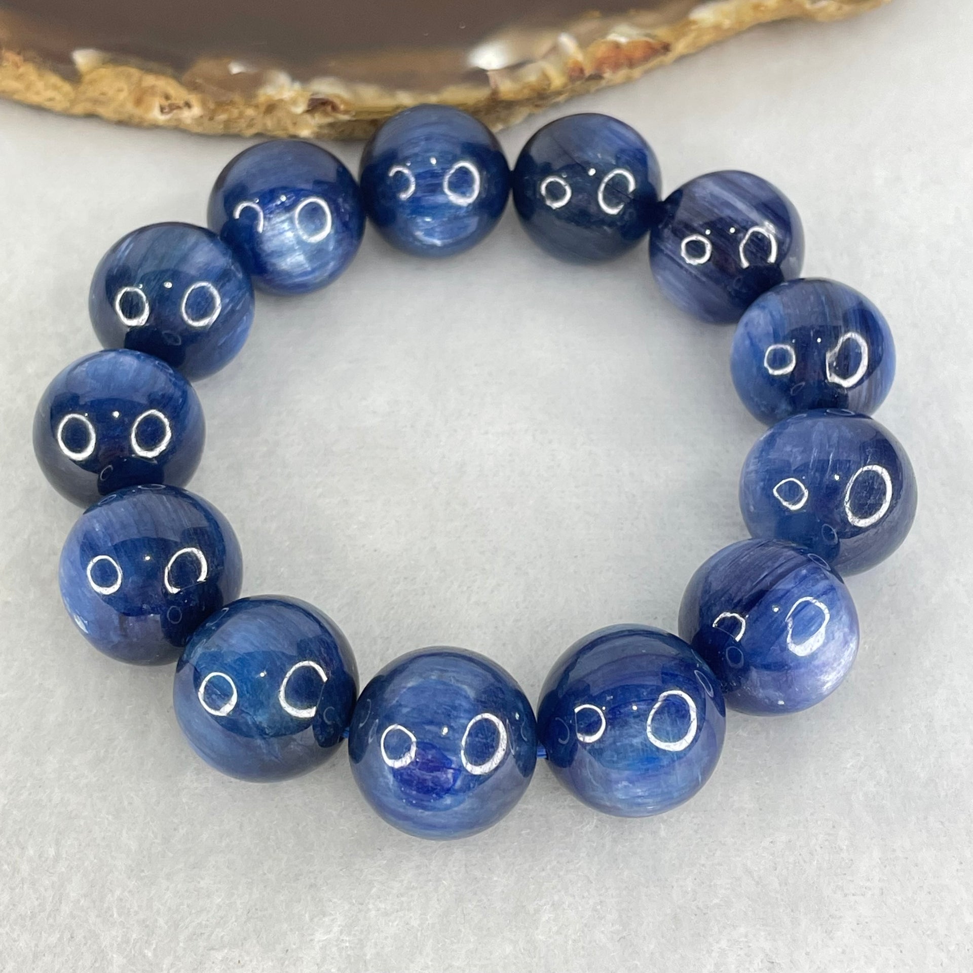 Good Grade Natural Blue Kyanite Beads Bracelet 92.349g 17cm 15.8mm 13 Beads - Huangs Jadeite and Jewelry Pte Ltd
