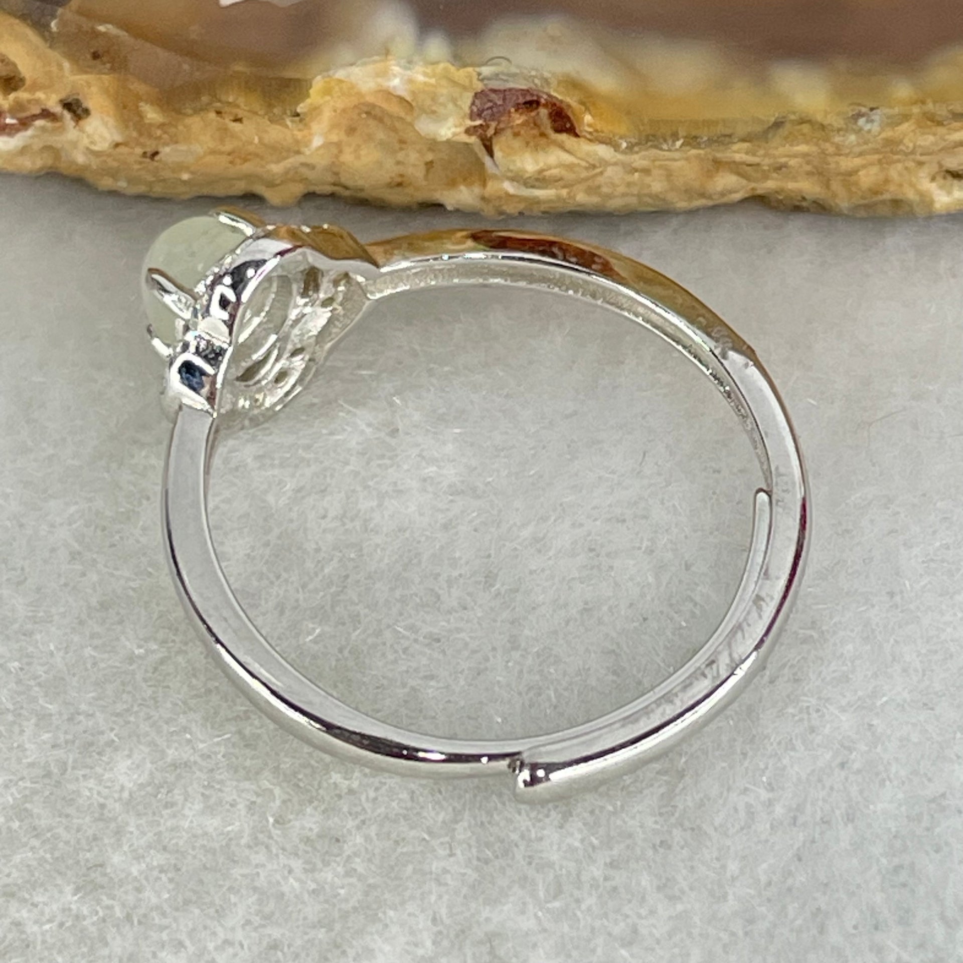 Type A Light Lavender Cabochon Jadeite in S925 Sliver Clover Ring (Adjustable Size) 1.15g 4.4 by 3.5mm - Huangs Jadeite and Jewelry Pte Ltd
