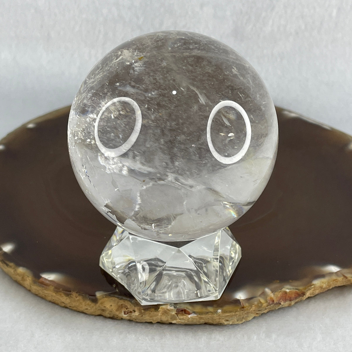 Good Grade Clear Quartz Sphere Display with Clear Acrylic Stand | Magnifier & Master Clarity Orb (296.28g | 59.6x70.0mm | Harmonizer, Energy Amplifier, Mind De-Clutterer & Feng Shui Purification Anchor)