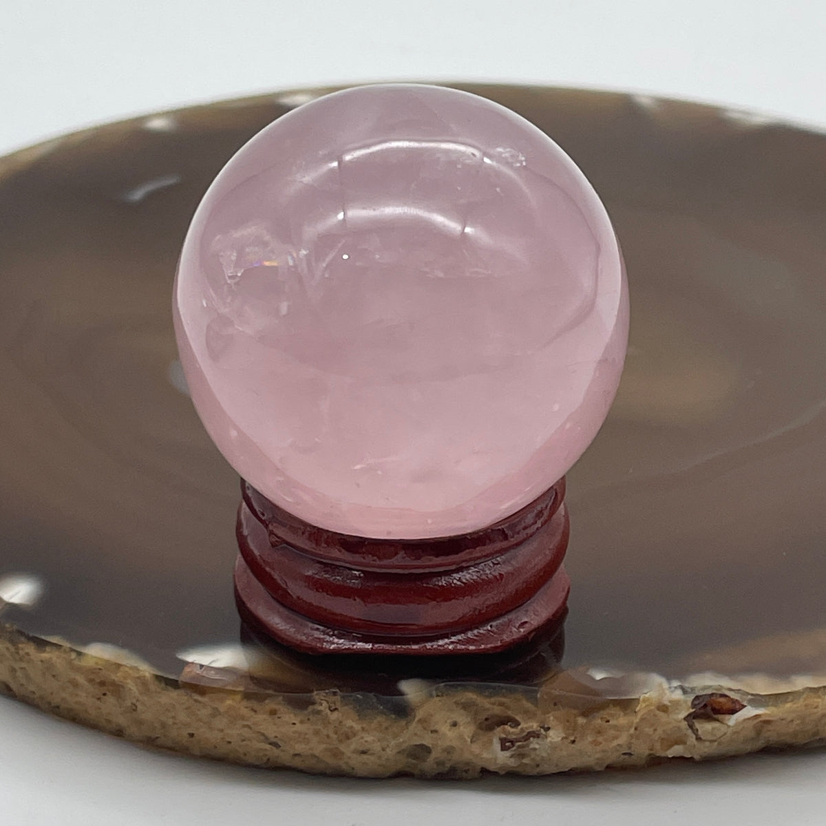 Above Average Natural Rose Quartz Mini Ball with Wooden Stand Display | (87.42g | 39.2mm | 46.5mm |Catalyst, "Zhao Tao Hua" Love & Interpersonal Charm Magnet, 360° Energy Harmonizer & Feng Shui Prosperity Sphere)