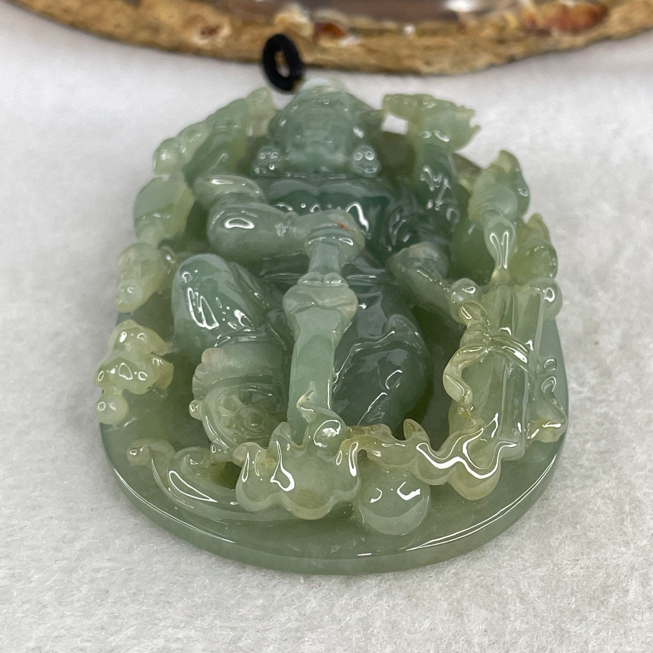 Certified Type A Jelly Light Blueish-Green Jadeite Sculpture | "Acala" Buddhist Guardian Masterwork | Includes NGI Certificate | Imperial Sovereign Protection Amulet (77.72g 71.59x47.48x14.62mm)
