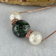 Natural Green Seraphinite Bead with Faux Pearl Necklace 7.11g 42cm 12.4mm 1 Bead - 8.6m 2 Beads - Huangs Jadeite and Jewelry Pte Ltd