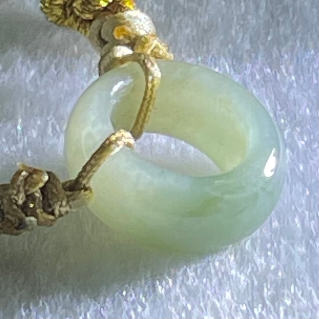 Type A Blueish Green Jadeite Ping An Kou String Bracelet 3.00g 14.9 by 6.3mm - Huangs Jadeite and Jewelry Pte Ltd