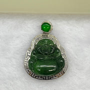 Type A Blueish Green Jadeite Milo Buddha Pendant Setting 18k White Gold 2.45g 25.6 by 19.4 by 7.2mm - Huangs Jadeite and Jewelry Pte Ltd