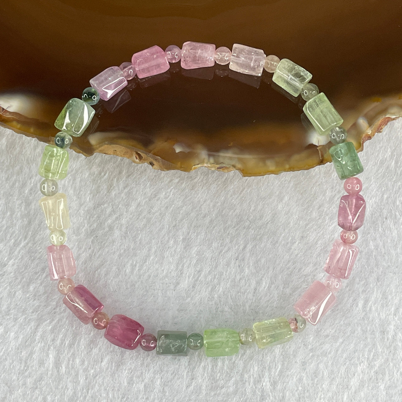 Certified Good Grade Natural Transparent Rainbow Tourmaline Crystal Irregular Beads Bracelet 7.11g 15.5cm 5.2mm 19 Beads