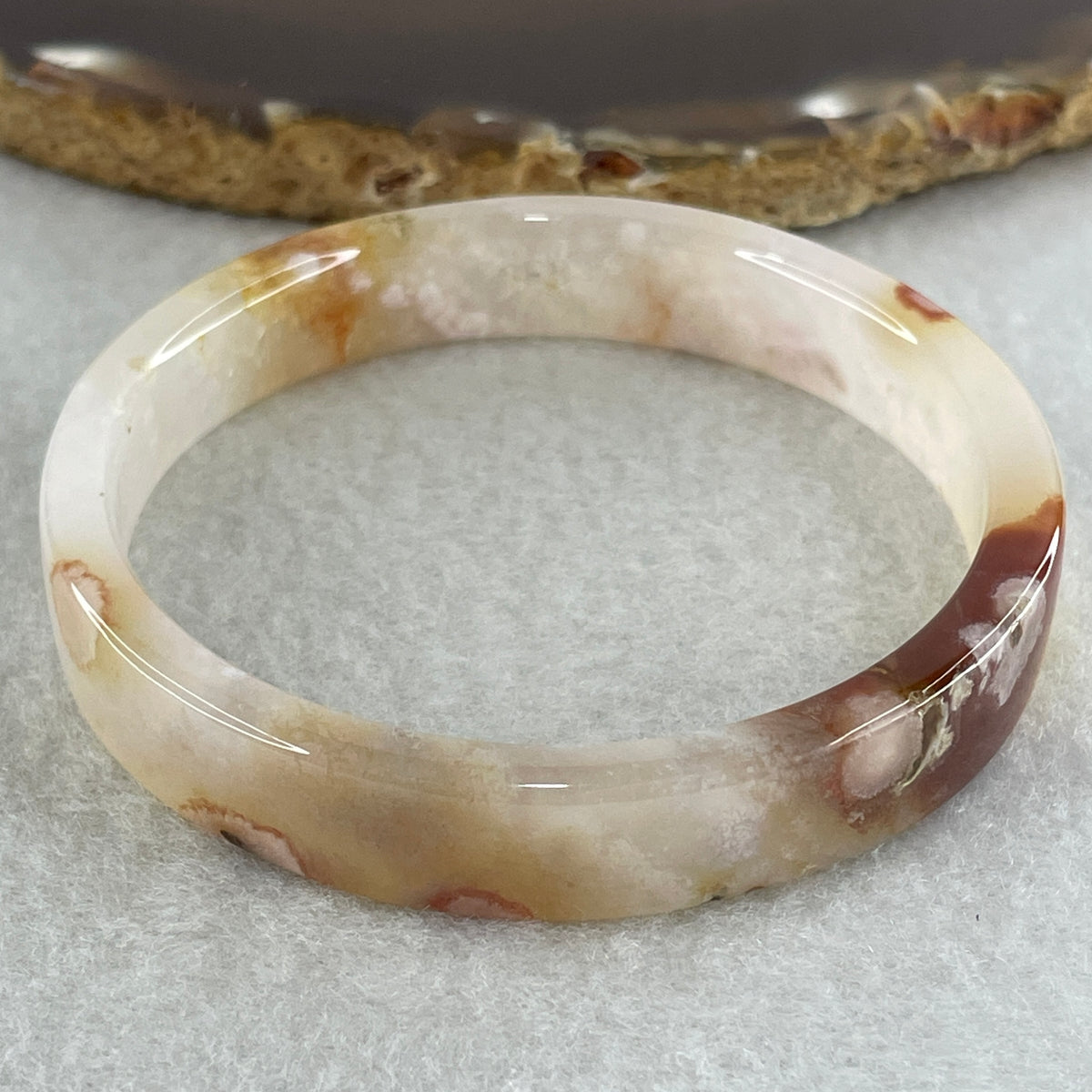 Natural Pink Flower Agate Set Bangle 104.16g Inner Diameter 56.0mm 10.8 by 5.2mm (Very Very Slight External Rough) - Huangs Jadeite and Jewelry Pte Ltd