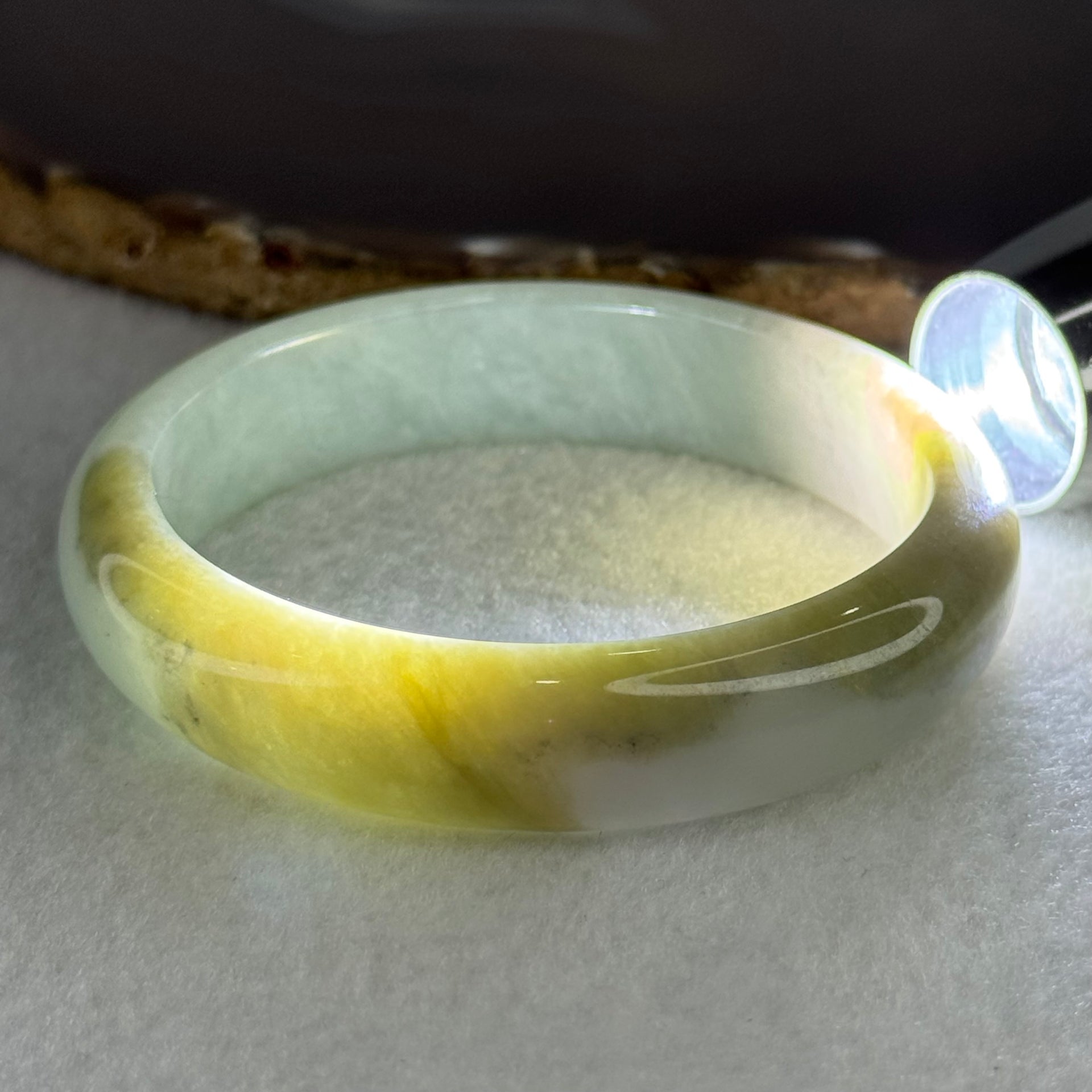 Type A Light Blueish Green with Brown and Lavender Jadeite Bangle Internal Diameter 58.3mm 58.11g 14.0 by 7.7mm (Slight Internal Lines) - Huangs Jadeite and Jewelry Pte Ltd