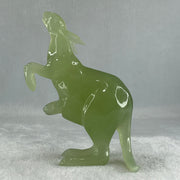 Natural Green Serpentine Kangaroo and Baby with Wooden Stand Display 374.2g 108.0 by 150.0 by 72.0mm - Huangs Jadeite and Jewelry Pte Ltd