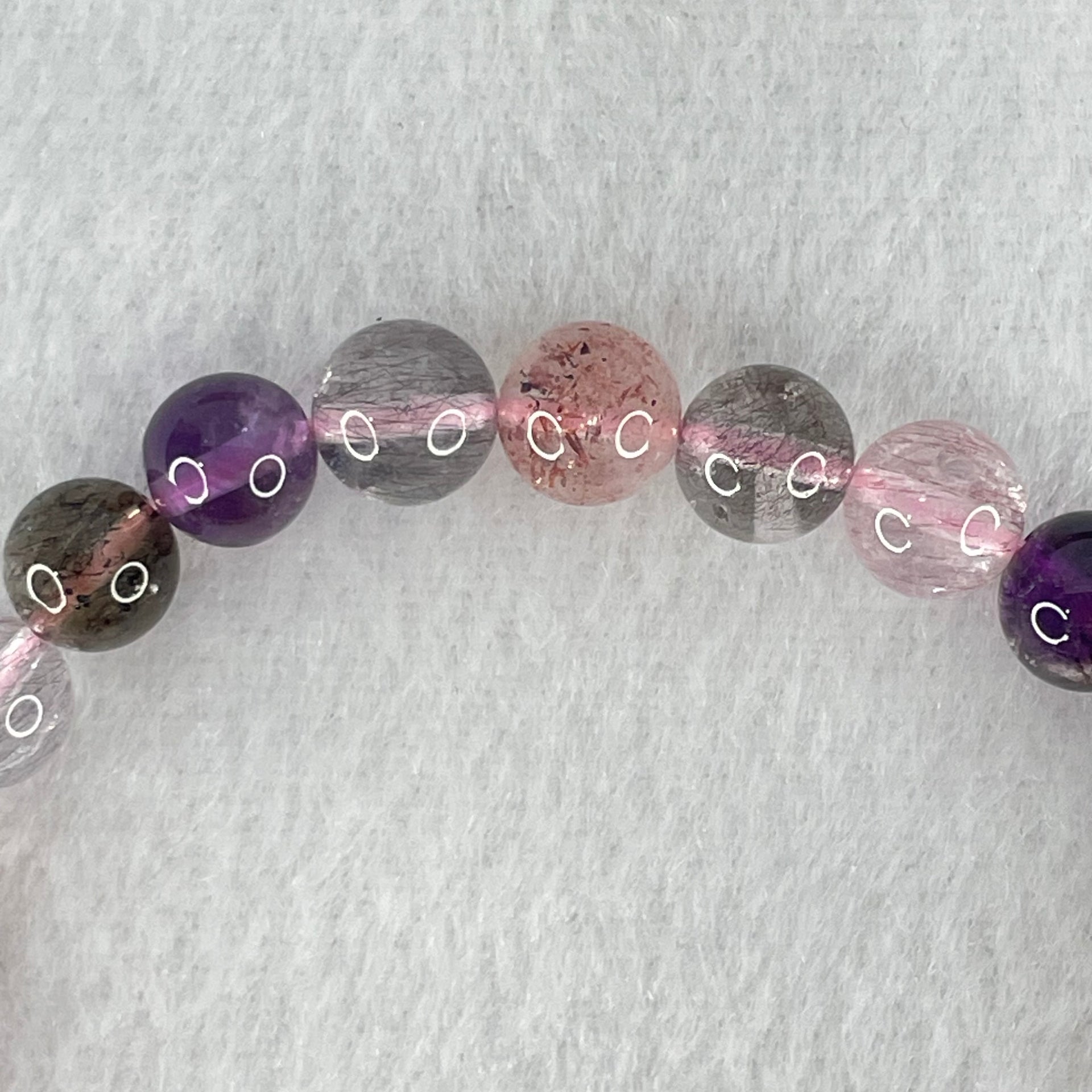 Above Average Grade Natural Super 7 Crystal Beads Bracelet 天然超级七水晶珠手链 14.99g 15cm 8.1mm 24 Beads - Huangs Jadeite and Jewelry Pte Ltd