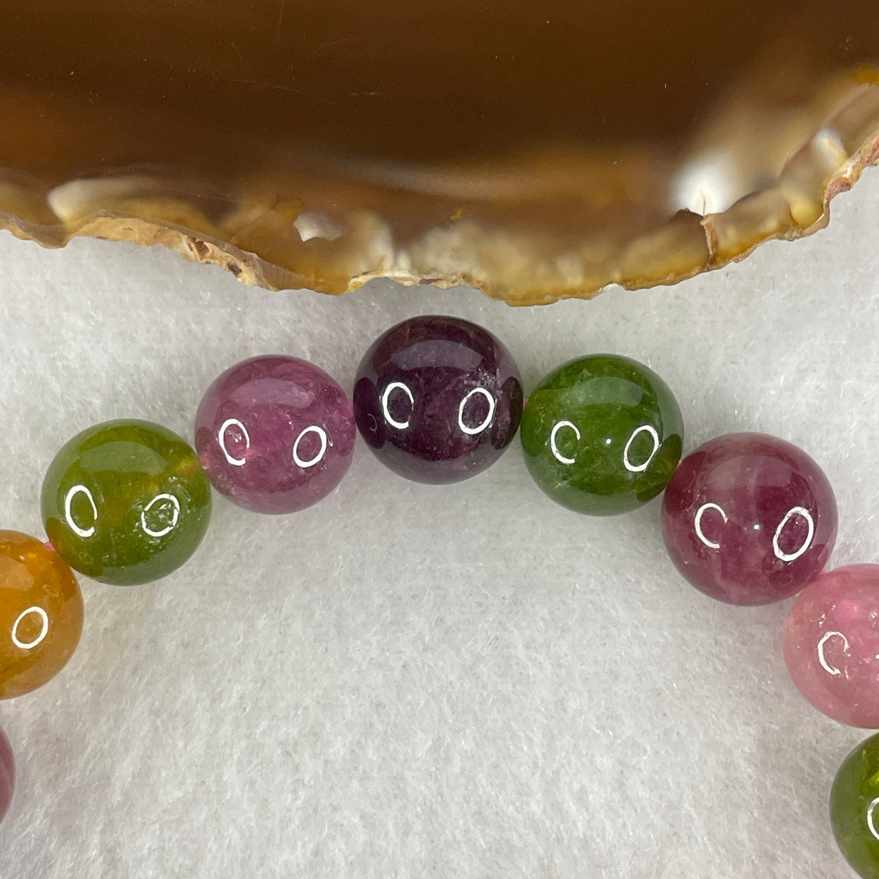 Good Grade Natural Rainbow Tourmaline Crystal Beads Bracelet | 11.6mm Multi-Chromatic Energy (42.09g | 16.5cm Wrist Sizing | 18 Beads)