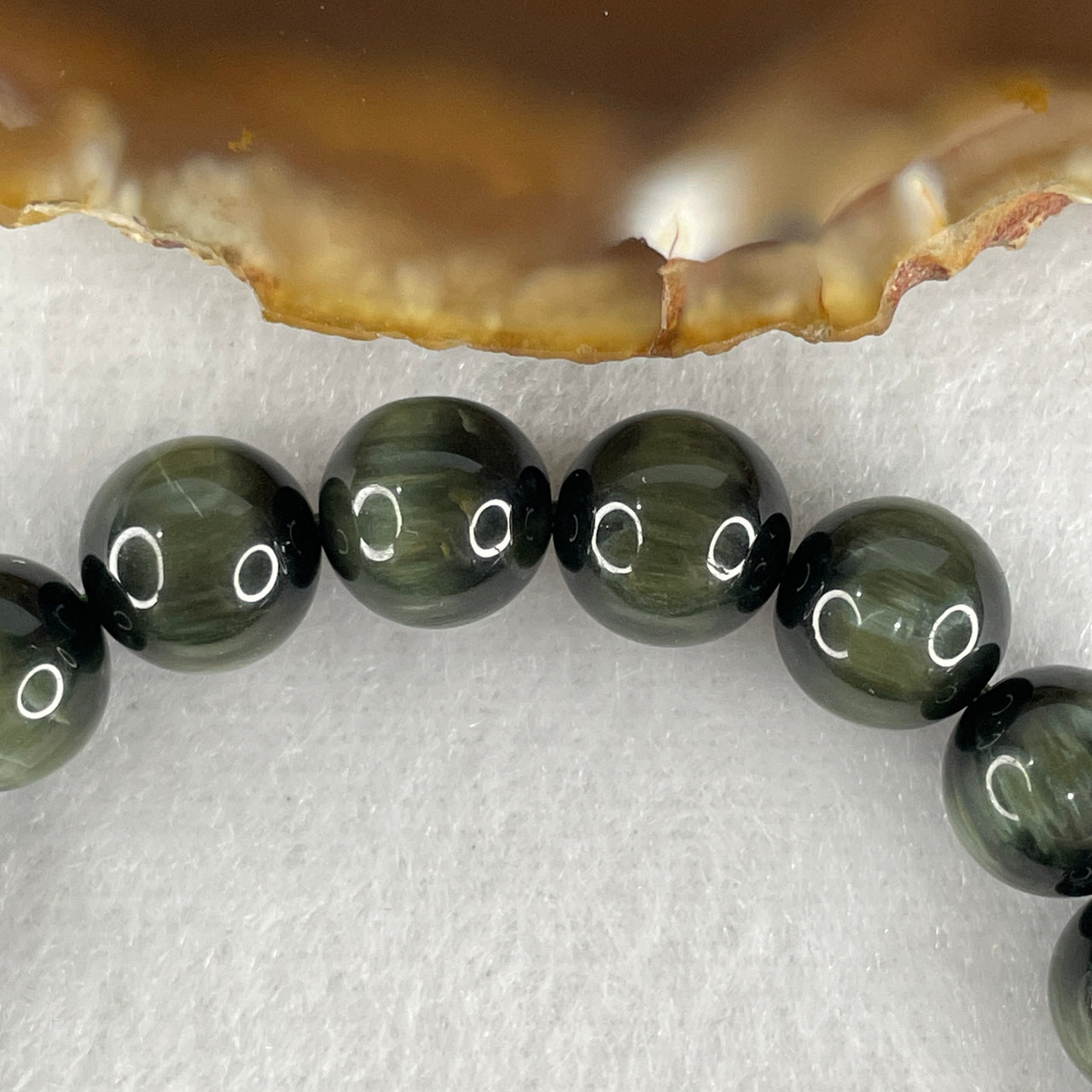 Very Very Good Grade Natural Green Rutilated Cat Eyes Quartz with Actinolite Yang Qi Shi Beads Bracelet 23.14g 15.5cm 9.3mm 21 Beads