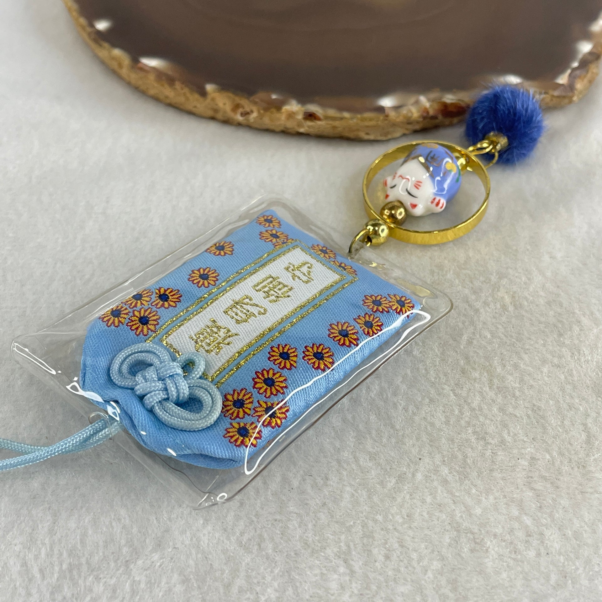 Porcelain Blue Fortune Cat Fat Burning Charm 13.87g 15.2 by 17.3 by 14.5mm - Huangs Jadeite and Jewelry Pte Ltd