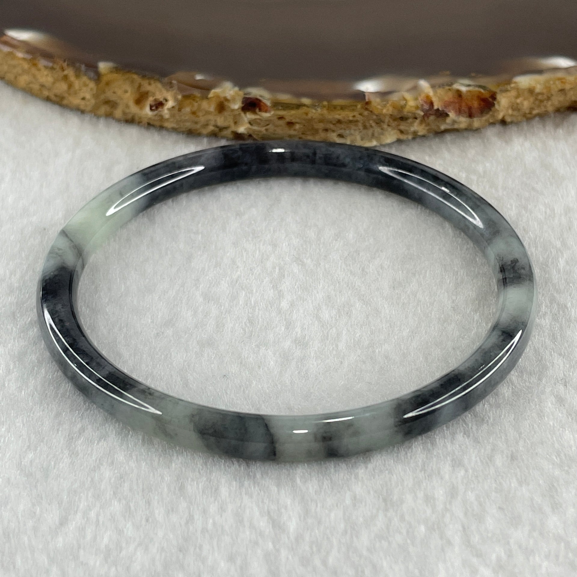 Type A Natural Wuji Grey with Green Piao Hua Jadeite Bangle 15.55g Internal Diameter 56.9mm 5.5 by 5.4mm (Very Slight Internal Lines) - Huangs Jadeite and Jewelry Pte Ltd