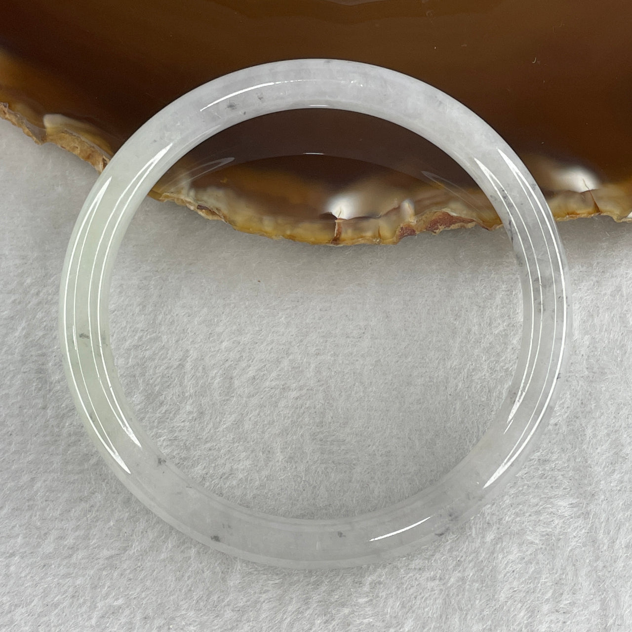 54.9mm Certified Genuine Type A Jadeite Bangle - Faint Green with Grey Natural Jadeite Jewelry - 22.27g Wide Untreated Jade Bracelet for Women 6.8x6.6mm Wide (Internal Lines)