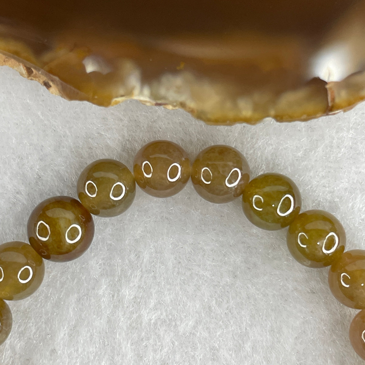 Natural Type A Brownish Green Jadeite Beads Bracelet | 13.5cm 23 Beads 7.8mm (13.80g |Grounding Stability, Heart Harmony & Earth-Wood Abundance)